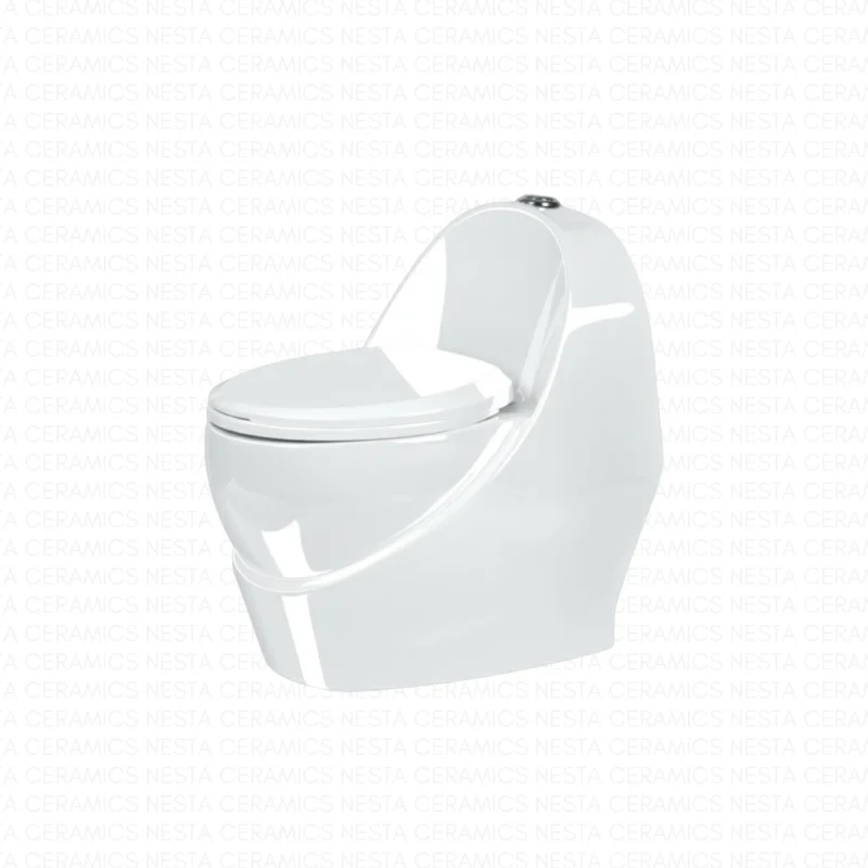 Fluid one-piece commode with continuous organic form.