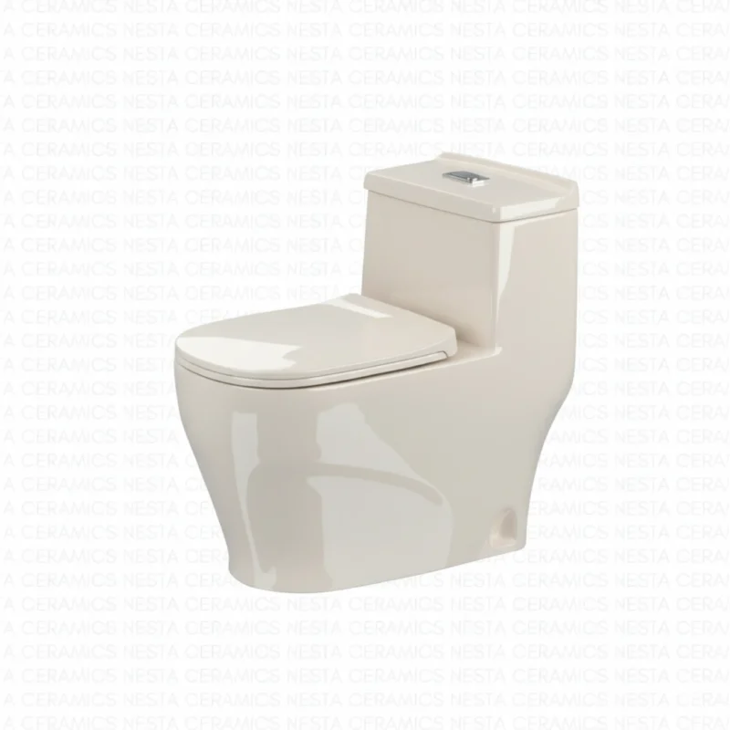 Sleek floor-standing commode with organic curves.