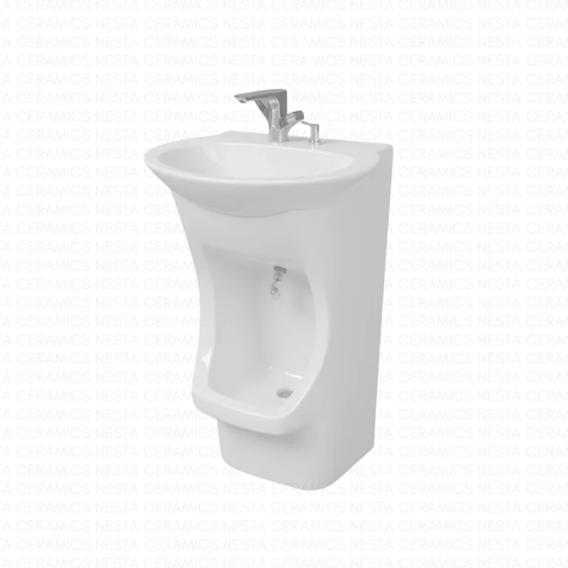 wudu basin - One-piece floor-mounted toilet with a sharp geometric tank.